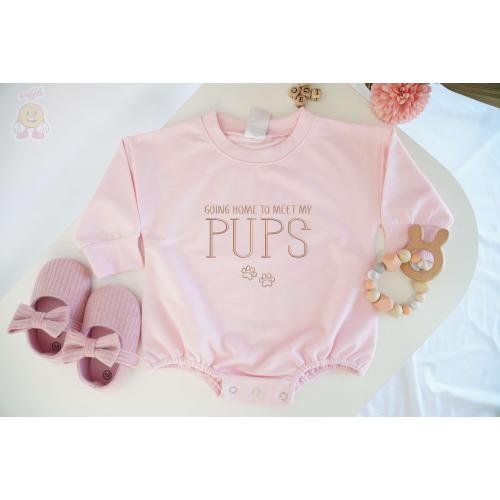 EMBROIDERED Going Home to Meet My Pups Baby Sweatshirt, Bringing Home Baby Outfit, Perfect Baby Shower Gift, Vintage Paw Romper, Kids Shirts