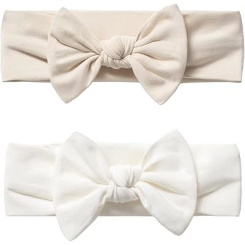 Baby Girl Headbands-Infant,Toddler Cotton Handmade Hairbands with Bows Child Hair Accessories (2, Light Beige- Soft White, 3-36 Month)