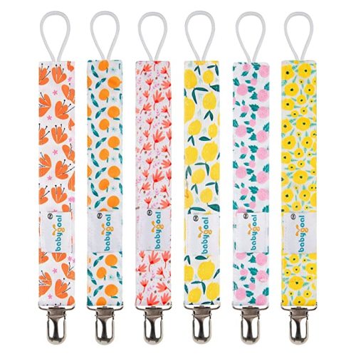 Babygoal Girl Pacifier Clips, 6 Pack Pacifier Holder for Boys and Girls Fits Most Pacifier Styles & Baby Teething Toys and Baby Gift 6MP05 - Lemon and orange