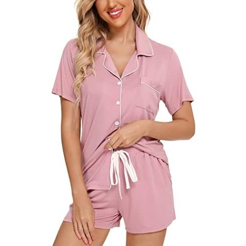 Leikar Womens Button Down Pajama Sets Bride Pajamas Sets Sleepwear Shorts Lounge Set