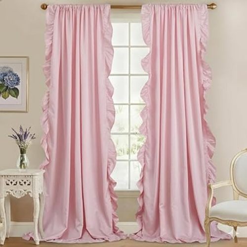 StangH Blush Pink Curtains 84 inch Length,Scalloped Curtains Feminine Decor Nursery Curtain French Country Ruffle Window Drapes for Girls Room/Dressing Room, Rod Pocket, W52 x L84, 2 Panels