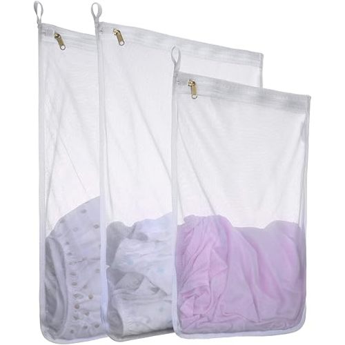Mesh Laundry Bag for Delicates with YKK Zipper, RoomyRoc Mesh Wash Bag, Travel Storage Organize Bag, Clothing Washing Bags for Laundry, Travel Laundry Bag (White, 2 Large & 1 Medium)