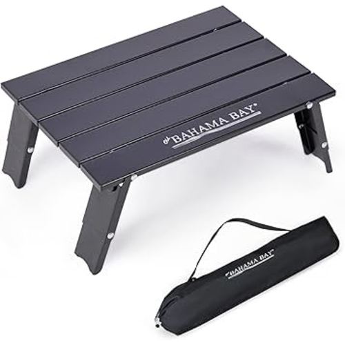 Ultralight Aluminum Mini Table, Foldable Small Beach Table with Retractable Legs, 66lbs/30kg Weight Capacity, Suitable for Picnic Camping Outdoor Hiking(Black)