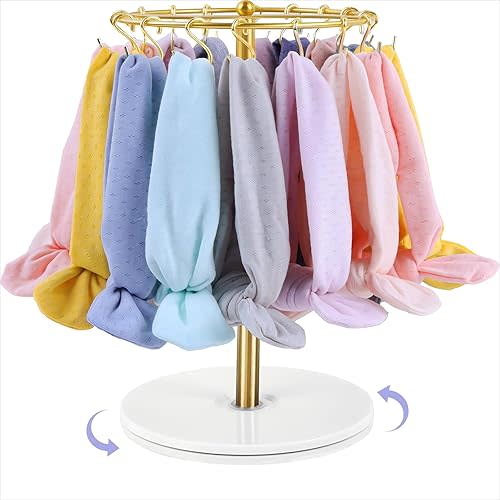 360° Rotating Headband Holder for Baby Girls - Gold Hair Bow Organizer Display Stand with 26 Hooks - Spinning Hair Accessories Storage Rack for Nursery Room, Dresser & Vanity Table