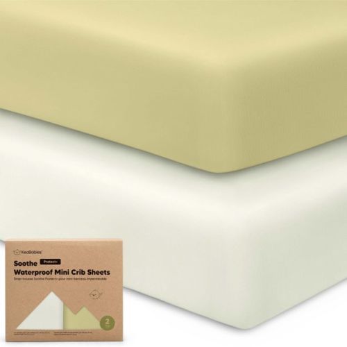 KeaBabies 2pk Soothe Waterproof Fitted Mini Crib Sheets for Girl, Boy, 100% Organic Soft Cotton Pack and Play Sheets (Macadamia)