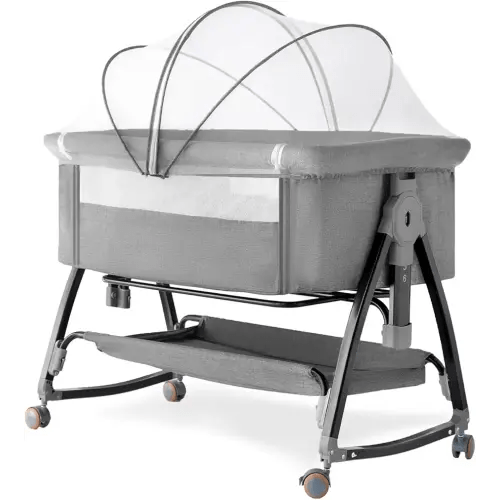 Bedside Crib, 3 in 1 Bassinet with Quick Height Adjustment and Mosquito Nets, Easy to Fold, Portable Beside Bassinet with Golden Triangle Structure, CPSC Certification