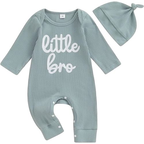 Newborn Baby Boy Clothes Little Brother Romper Jumpsuits 2Pcs Clothing One Piece Lil Bro Set Infant Outfit