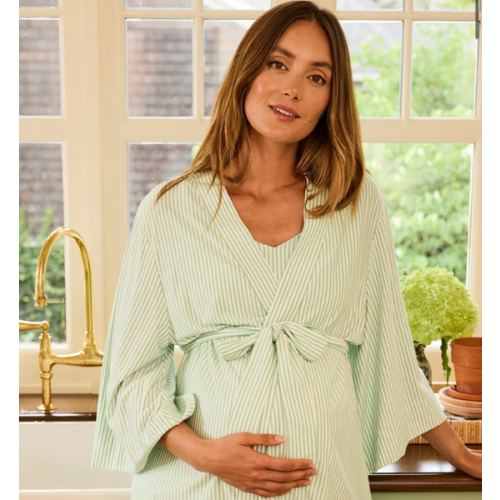 LAKE | Women | DreamModal Pajamas | parisian green Pencil Stripe Maternity Kimono Bundle