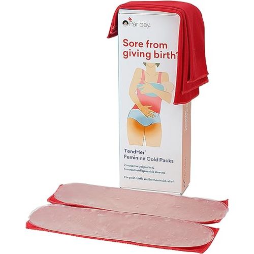 TendHer Reusable Perineal Ice Packs for Postpartum & Hemorrhoid Pain Relief, Hot and Cold Packs for Women After Pregnancy or Delivery, Pack of 2 Gel Pads Plus 5 Washable Sleeves