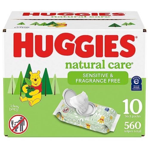 Huggies Natural Care Sensitive Baby Wipes, Unscented, Hypoallergenic, 99% Purified Water, 10 Flip-Top Packs (560 Wipes Total) - 560 Count (Pack of 10)