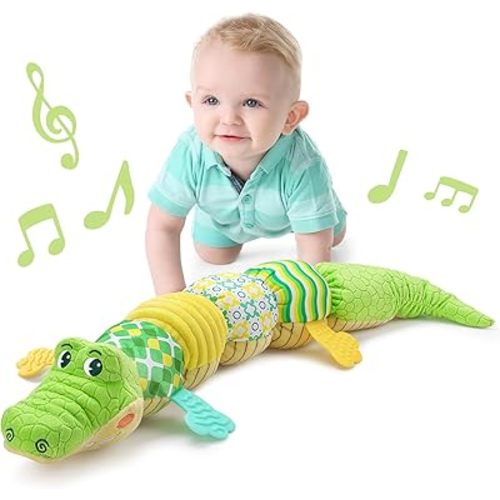 LIGHTDESIRE Baby Toys Musical Crocodile,Infant Toys Stuffed Animal Toys with Ruler Design and Ring Bell,Baby Teething Toys for Tummy Time Newborn Boys Girls 0 3 6 12 Months(Green)