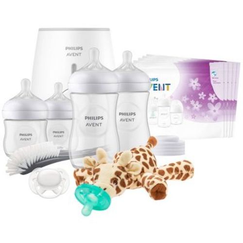 Philips Avent Natural with Natural Response Nipple, All-in-One Gift Set with Snuggle Giraffe - 18pc
