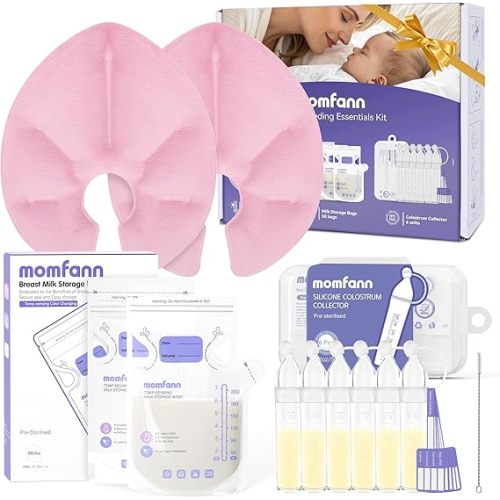 Breastfeeding Care Kit for Nursing Moms, 60-Piece Complete Gift Set with Milk Collector, 50 Storage Bags & Hot/Cold Packs - Relieves Engorgement & Improves Milk Flow,BPA-Free Essentials(Purple)