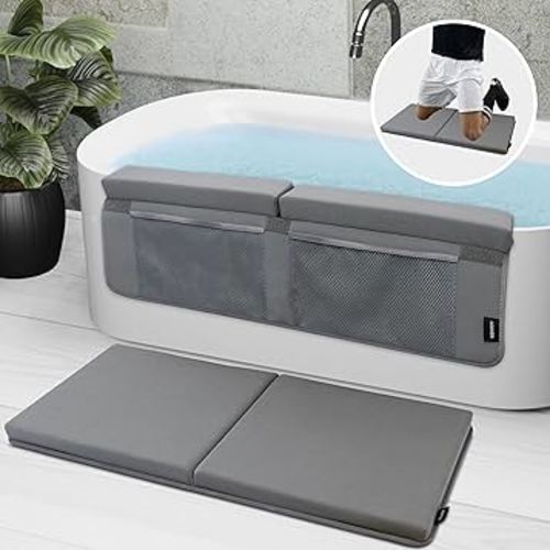 LOUVIDA Extra Large Baby Bath Kneeler and Elbow Rest Pad Set with Storage Pockets - Comfortable and Soft 26x12 Inch Padded Bathtub Kneeler