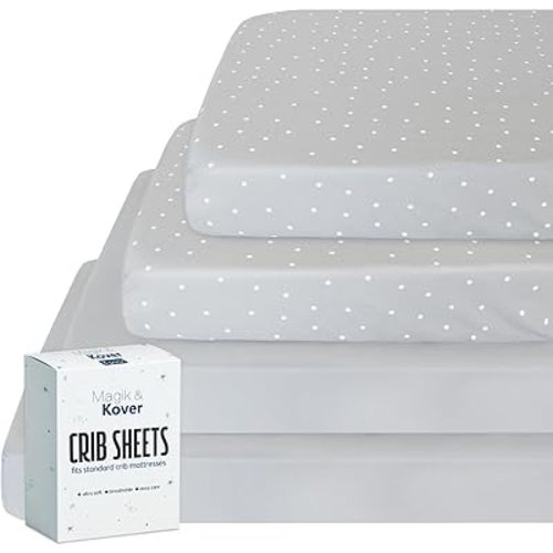 Crib Sheets for Boys 4 Pack, Fitted Baby Crib Sheet Neutral 52" x 28" for Standard Crib and Toddler Bed Mattress, Soft and Breathable Kid Toddler Sheets for Girls Boys, Grey