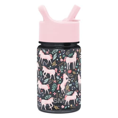 Simple Modern Kids Water Bottle Plastic BPA-Free Tritan Cup with Leak Proof Straw Lid | Reusable and Durable for Toddlers, Girls | Summit Collection | 12oz, Unicorn Fields