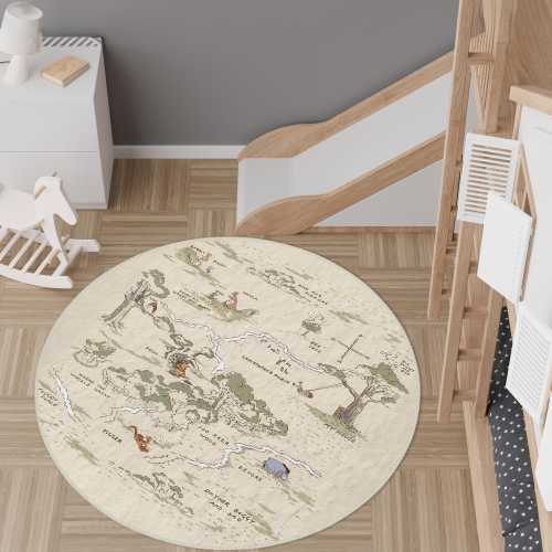 Winnie Round Rug, Pooh Floor Carpet, Forest Non Slip Circle Rug, Cartoon Backing Mat, Map Area Rug, Washable Kids Rug, Cartoon Rug, Bear Rug