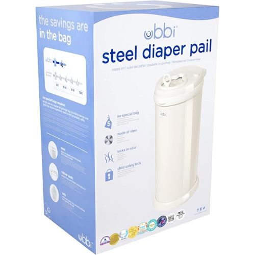 Ubbi Steel Diaper Pail, Odor Locking, No Special Bag Required, Award-Winning, Registry Must-Have, Ivory