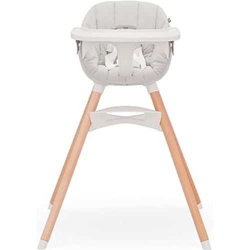 Lalo The Chair Convertible 3-in-1 High Chair - Wooden High Chair for Babies & Toddlers, Baby High Chair with Dishwasher Safe Tray, Adjustable Footrest & Machine Washable High Chair Cushion, Coconut