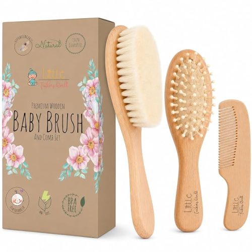 Little Tinkers World Wooden Baby Hair Brush and Comb Set, 4-Piece