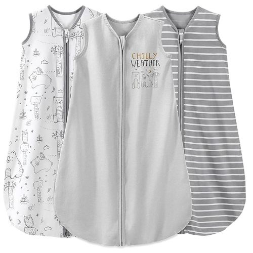 Yoofoss Baby Sleep Sack 0-6 Months Baby Wearable Blanket 100% Cotton 2-Way Zipper TOG 0.5 Toddler Sleeping Sack 3 Pack, Lightweight Sleep Sacks for Babies - Grey Bear - Small