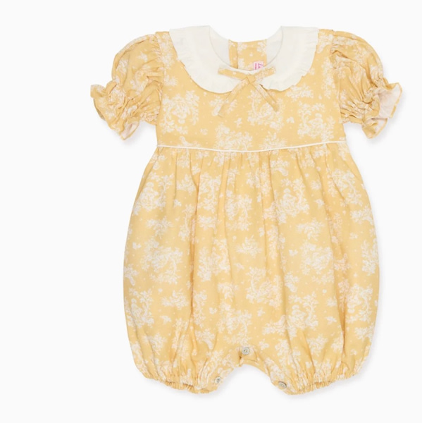 Yellow Toile Abril Baby Girl Romper | La Coqueta US – La Coqueta Kids