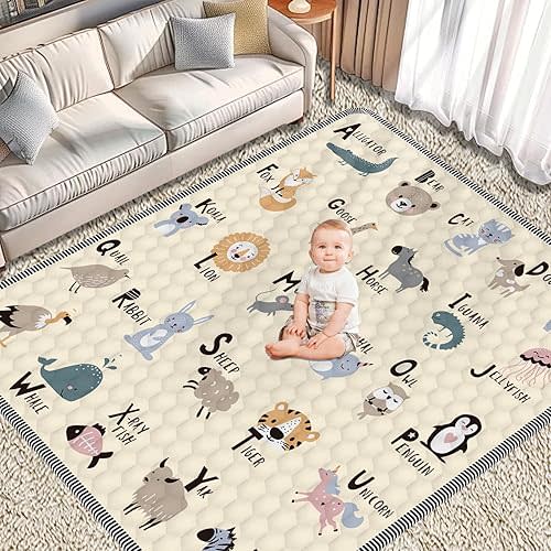 Baby Play Mat 59" X 71", Thickened Soft Floor Mat, Waterproof and Non-Slip Crawling Play Mat, Machine Washable Foldable Crawling Mat for Floor Playpen