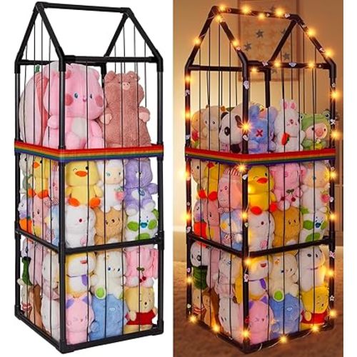 Stuffed Animals Storage Zoo Plushies Toy Storage Organizer Unicorn Castle PVC Stuffed Animals Holder Kids Toy Storage Playroom Nursery Storage Shelf