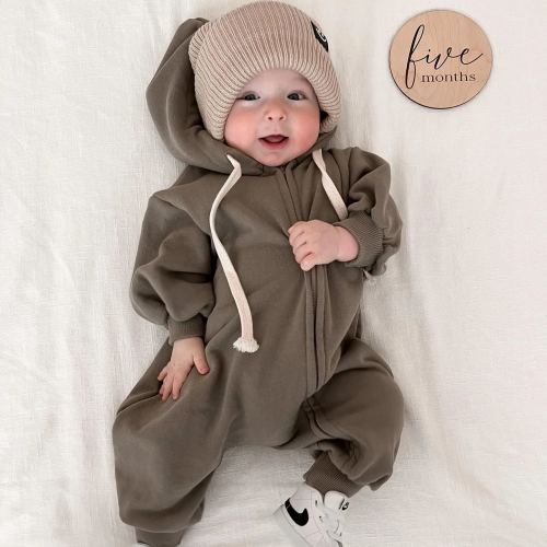 Baby Solid Hooded Zip Up Jumpsuit