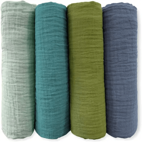 SwaddleDesigns Cotton Muslin Swaddle Blankets for Baby Boy & Baby Girl, Set of 4, Neutral Receiving Blankets for Newborn, Baby Registry & Gift, 46x46 inches, Cascadia