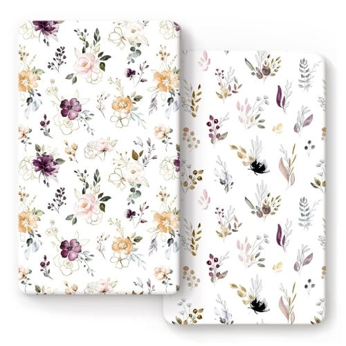 GRSSDER Stretchy Ultra Soft Jersey Knit Fitted Crib Sheets Set 2 Pack,Fits All Standard Crib Mattress Pads Safe and Snug, Pretty Purple Flora Botanical for Baby Girls