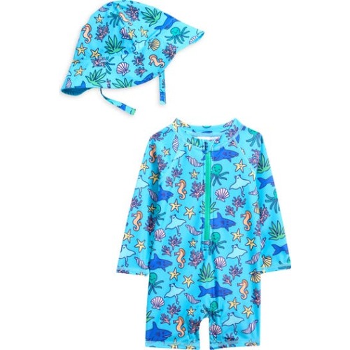 One-Piece Romper Swimsuit & Bucket Hat Set, 6M