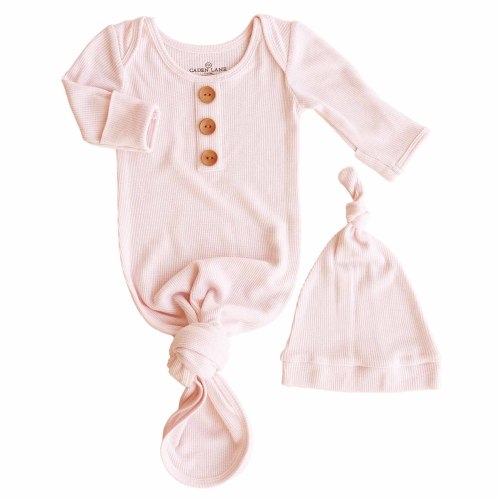 Pearl Pink Waffle Bamboo Newborn Baby Knot Gown & Hat Set