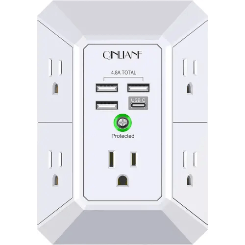 Amazon.com: Wall Charger, Surge Protector, QINLIANF 5 Outlet Extender with 4 USB Charging Ports (4.8A Total) 3-Sided 1680J Power Strip Multi Plug Adapter Spaced for Home Travel Office (3U1C) : Electronics