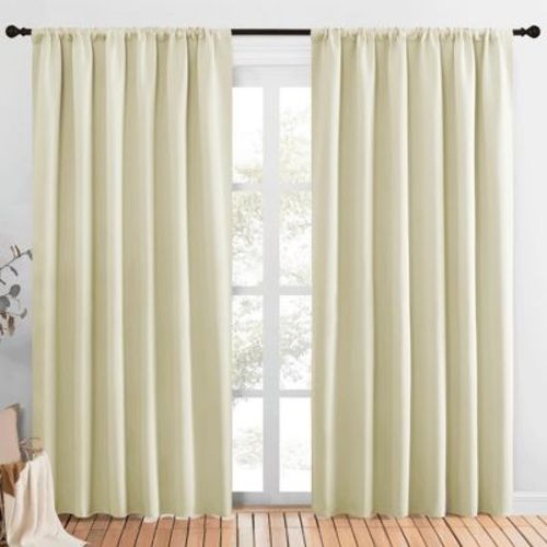 NICETOWN Rod Pocket Room Darkening Curtains 2 Panels 70"x84" Light Beige Thermal Insulated Noise Reducing Drapes