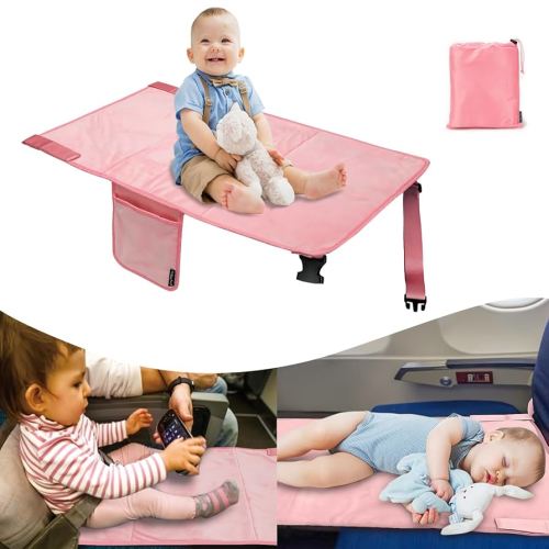 Toddler Airplane Bed & Airplane Seat Extender for Kids - Portable Foot Rest for Children Flights, Soft Velvet Toddler Plane Bed, Lightweight Machine Washable Travel Essentials (Pink)