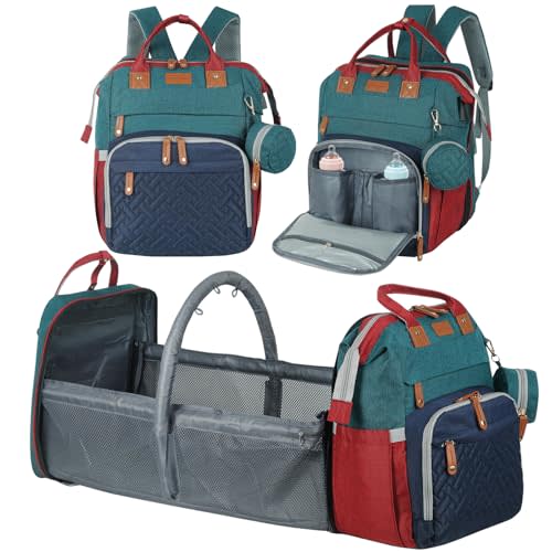 XTGVZ large diaper bag backpack，baby bag with changing station for Boys Girls，Multifunctional Diaper Bag，Mommy Bag With USB Charging Port（Blue-green-red）