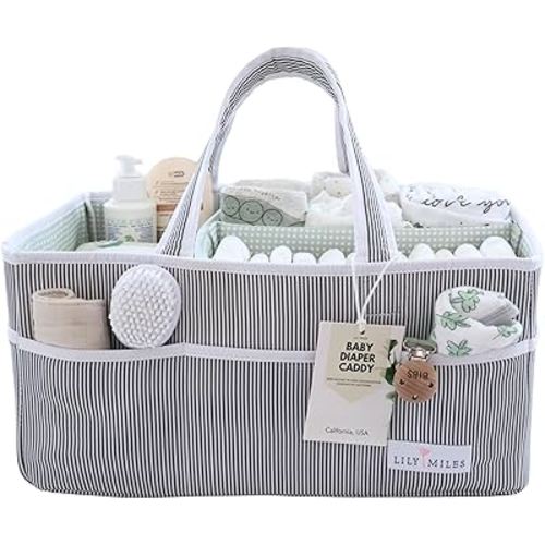 Lily Miles Baby Diaper Caddy - Large Organizer Tote Bag for Baby essentials Boy or Girl - Baby Shower Basket - Nursery Must Haves - Registry Favorites - Newborn Caddie Car Travel