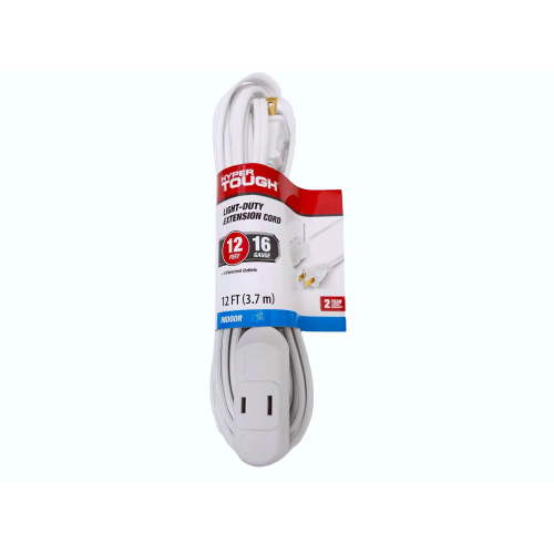 Hyper Tough 12FT 16AWG 2-Prong White Indoor Extension Cord, 125V, 13A