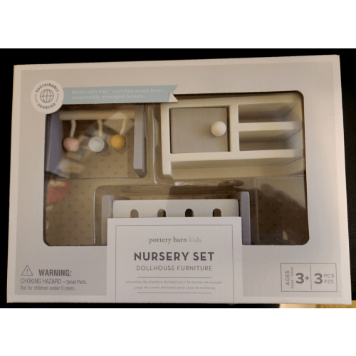 Pottery Barn Kids Dollhouse Furniture Nursery Set NEW Wood 3 Piece -- Lot 2680