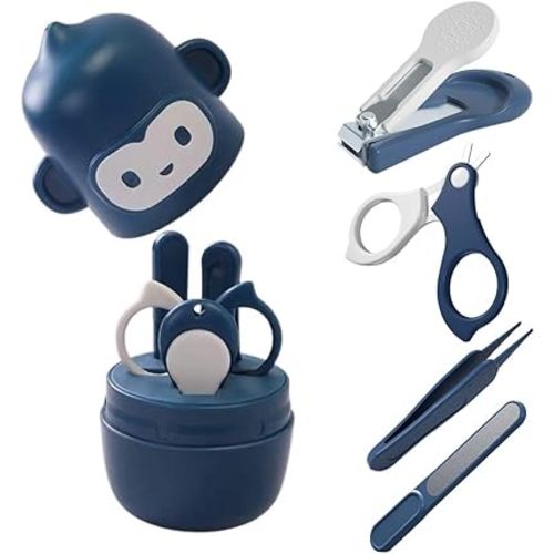Socub Baby Nail Kit, Baby Nail Clipper, Scissor, Nail File, Tweezer, 4-in-1 Baby Grooming Kit Set for Newborn, Infant, Toddler, Blue