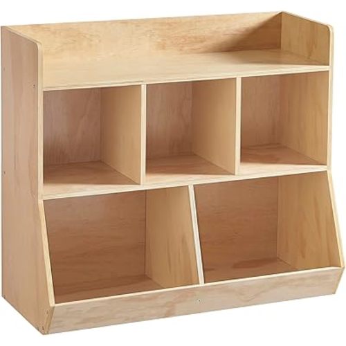 Montessori Shelf, Plywood Toy Storage Organizer for Books Toys, 3 Shelf Bookcase, 5-Section Storage Cabinet, Toddler Book Shelf for Kids Rooms, Playroom, Nursery, Kindergarten
