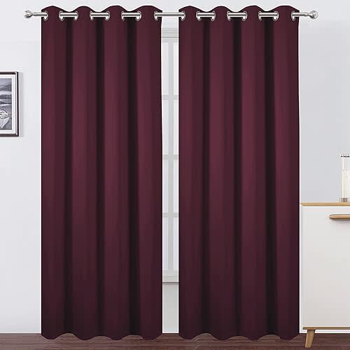 LEMOMO Burgundy Red Thermal Blackout Curtains 52 x 84 Inch Set of 2 Panels Room Darkening Curtains for Bedroom