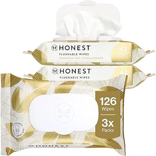 The Honest Company Flushable Wipes for Sensitive Skin, Hypoallergenic, Fragrance-Free, Gilded Wings Design, 126 Count