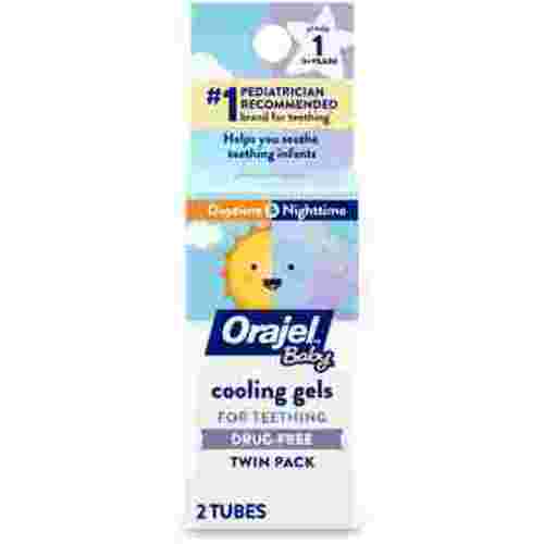 Orajel Baby Teething Cooling Gels, Drug-Free Relief for Painful Gums, Day & Night, 0.18 oz, 2 Ct