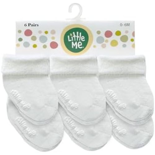 Little Me Baby Socks – 6-Pack Terry Turn Cuff Socks for Newborns, Infants & Babies, 0–6 Months