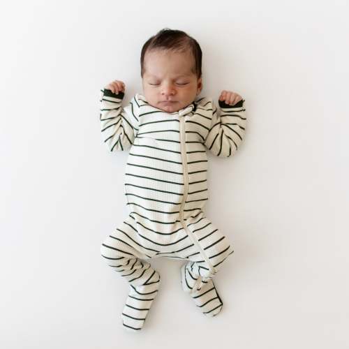 Ribbed Zipper Footie in Fir Stripe