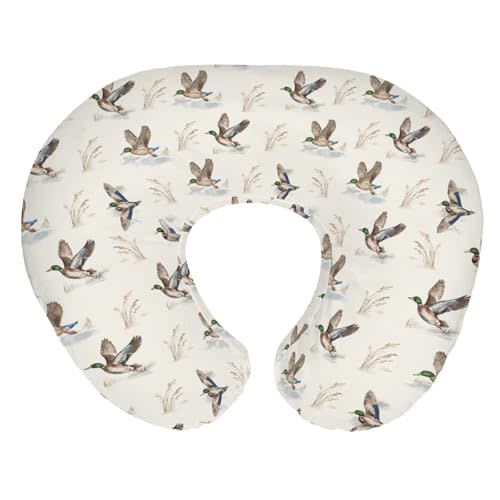 Wild Ducks Mallards Baby Nursing Pillow Covers for Boy Girl Vintage Duck Hunting Nursing Pillow Slipcovers for Breastfeeding Pillows Retro Duck Leaves Pond Soft Stretchy Covers for Newborn Infant