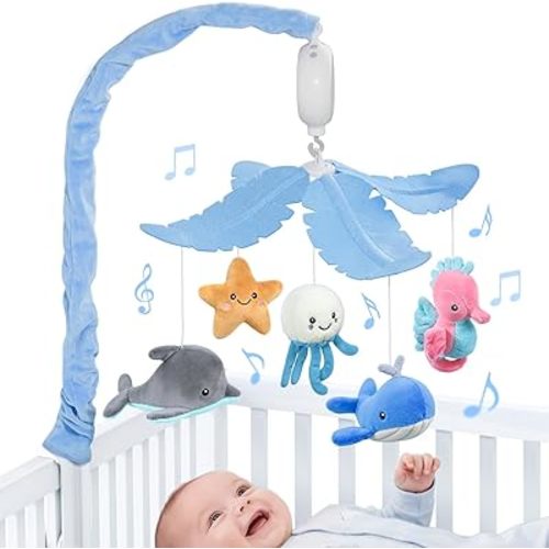 FEISIKE Baby Crib Mobile with 35 Lullabies, 3 Modes Rotation & Music, Adjustable Volume, Nursery Decor for Boys and Girls (Ocean Theme)