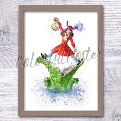 Captain Hook print Tick Tock poster Peter Pan decor Birthday gift Hook and crocodile Home decor Nursery art Neverland print Wall art V744